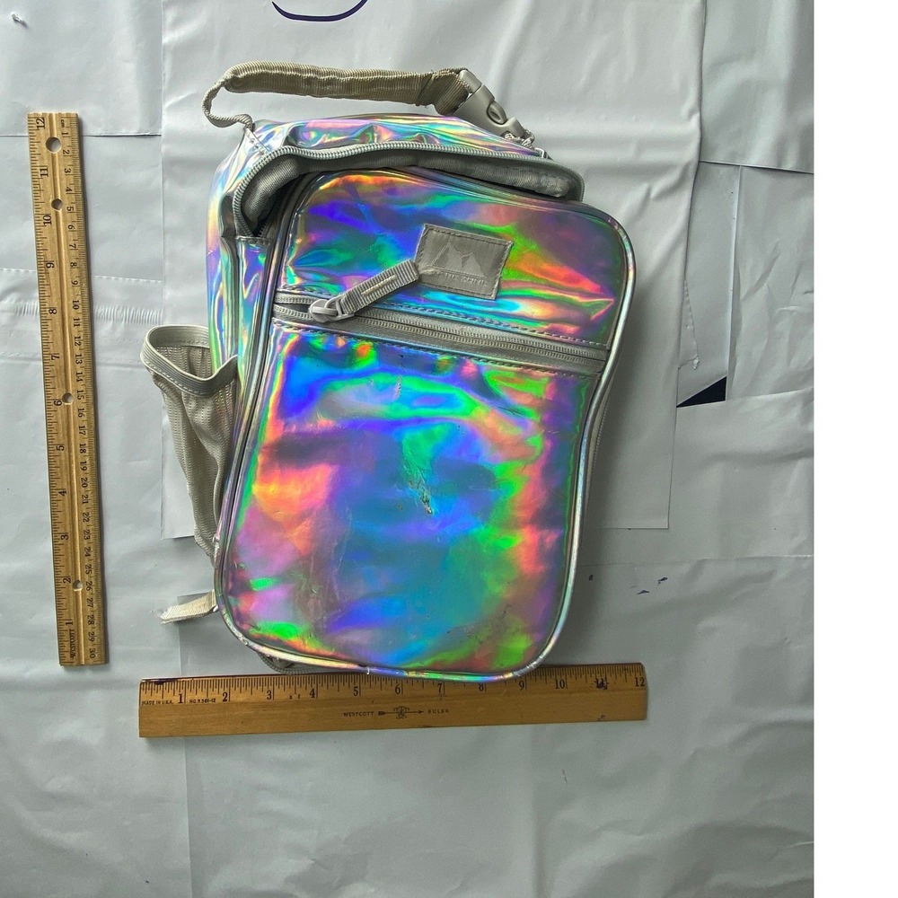 Iridescent Holographic Insulated Lunch Bag Kids Adults Silver Shiny
